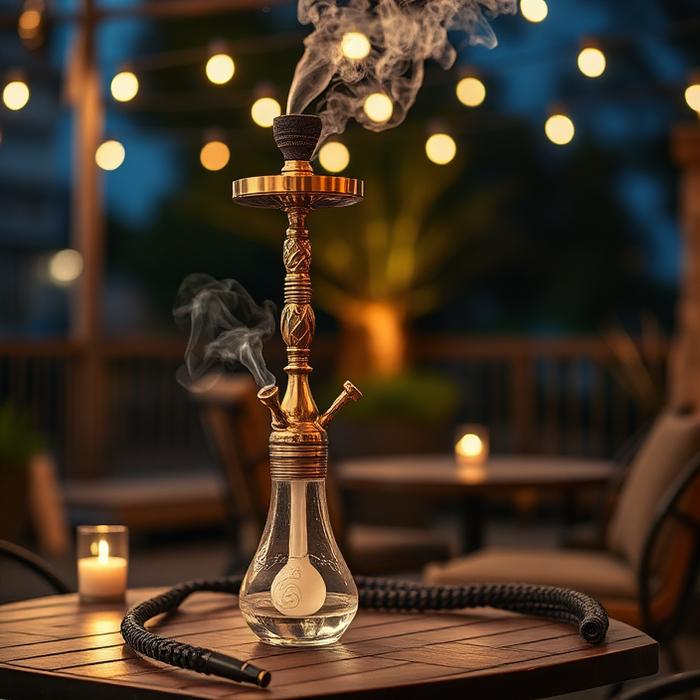 Ornate hookah on outdoor terrace table